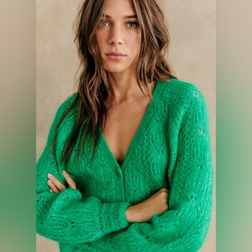 Sezane Joia Cardigan Green - Size XS